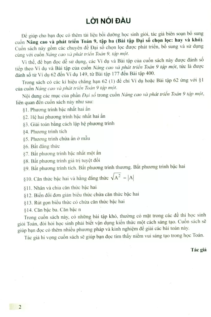 NÂNG CAO VÀ PHÁT TRIỂN TOÁN LỚP 9 - TẬP 3 (Bài tập Đại số chọn lọc: hay và khó)